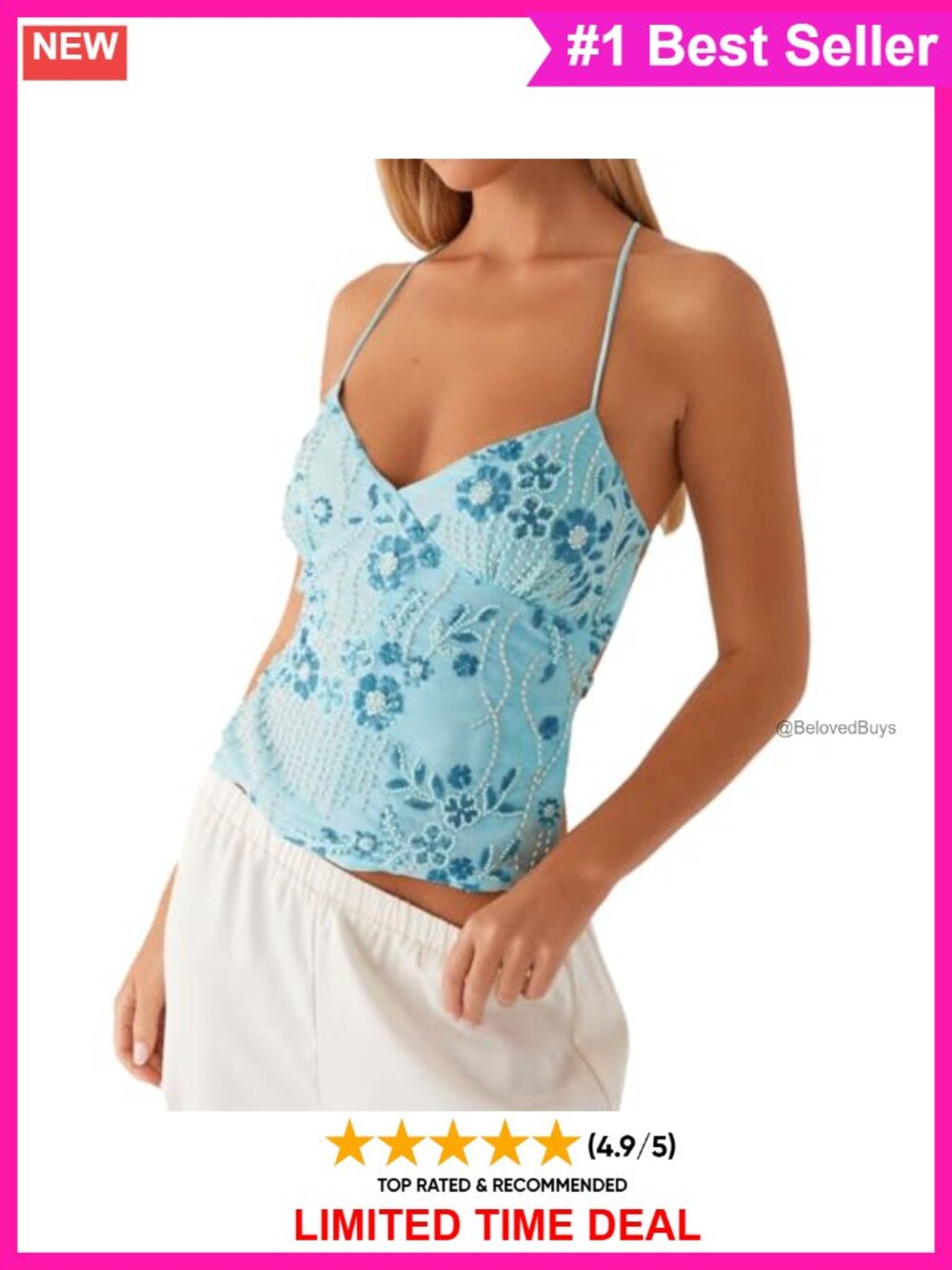 Sequin Beaded Cami Top V Neck Backless Criss Cross Straps Crop